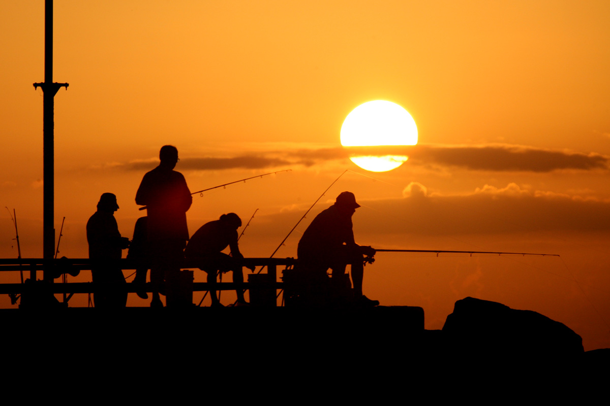 Fishermen Men Fishing Jupiter Inlet Sunrise