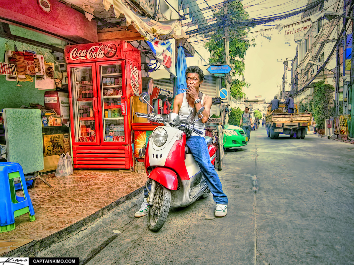Marlboro Man of Thailand on Scooter in Bangkok