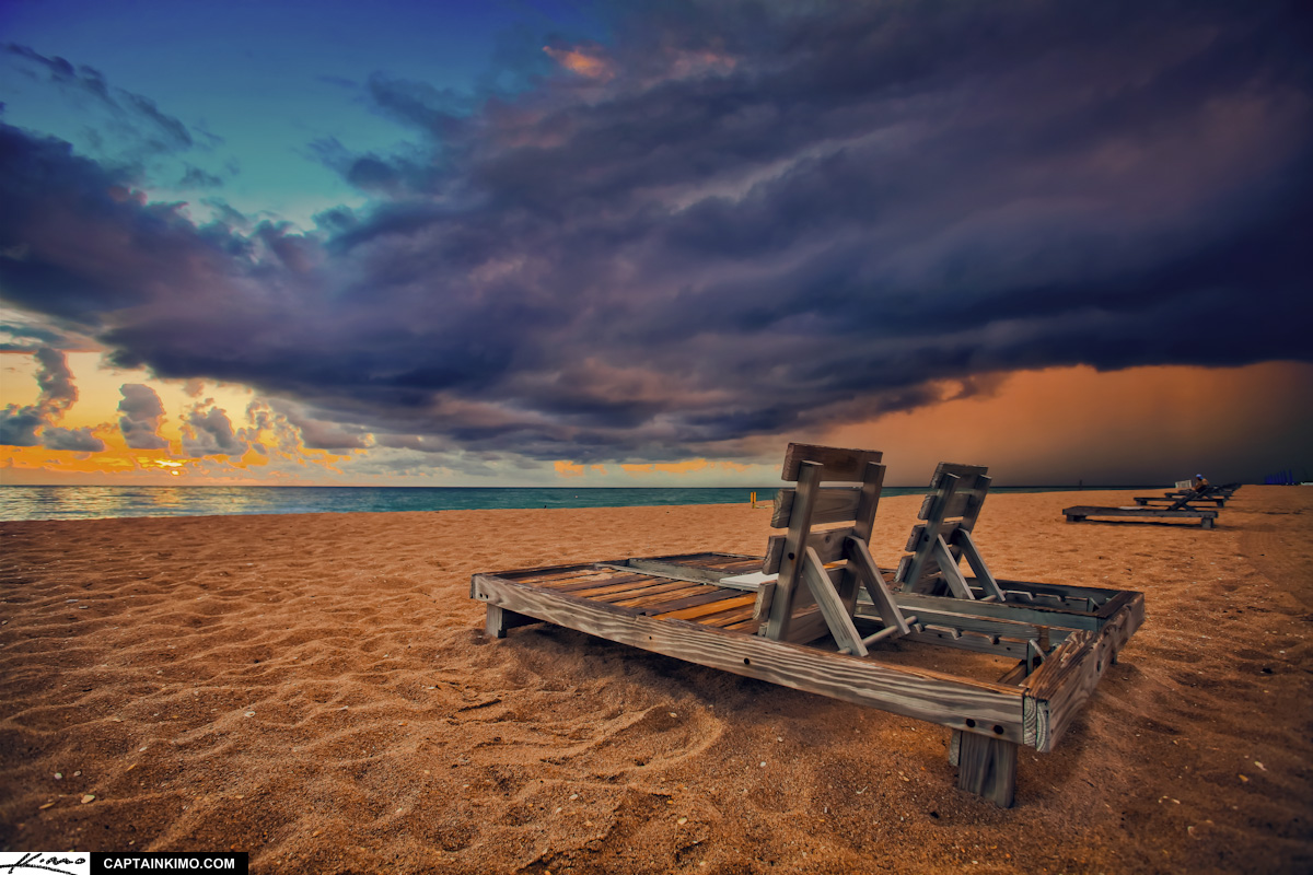 Singer Island Beach Chairs Sunrise with Storm Clouds