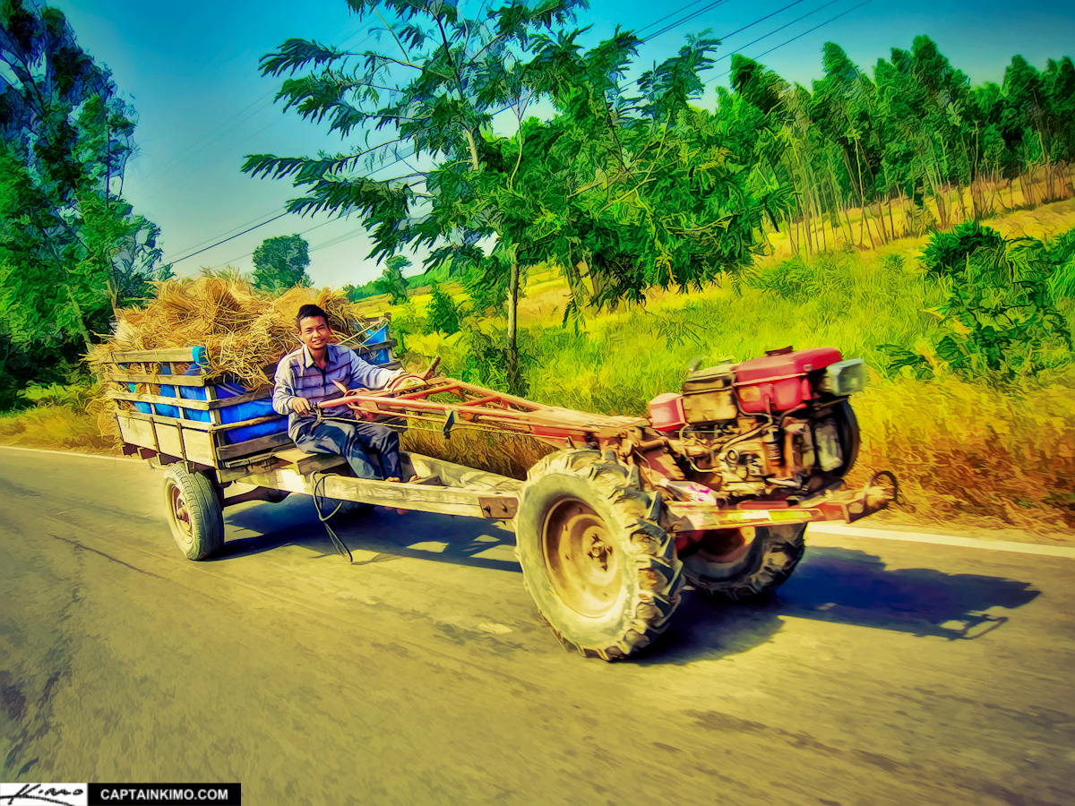 Thailand Country Farmer Boy Riding Tractor