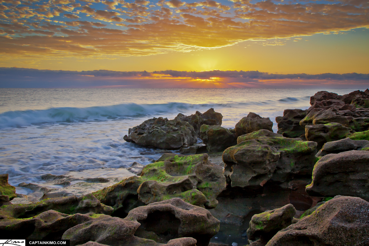 Coral Cove Mighty Sunrise Over Beach Rocks Jupiter Island Florida