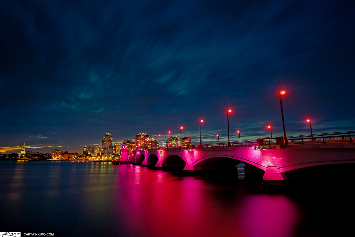 Breast Cancer Awareness Lights on Royal Park Bridge in West Palm Beach