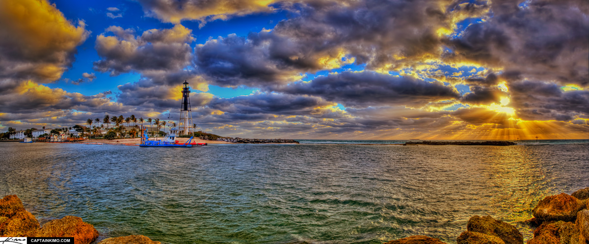 Hillsboro Lighthouse Sunrise Panorama from Pompano Beach Inlet Florida