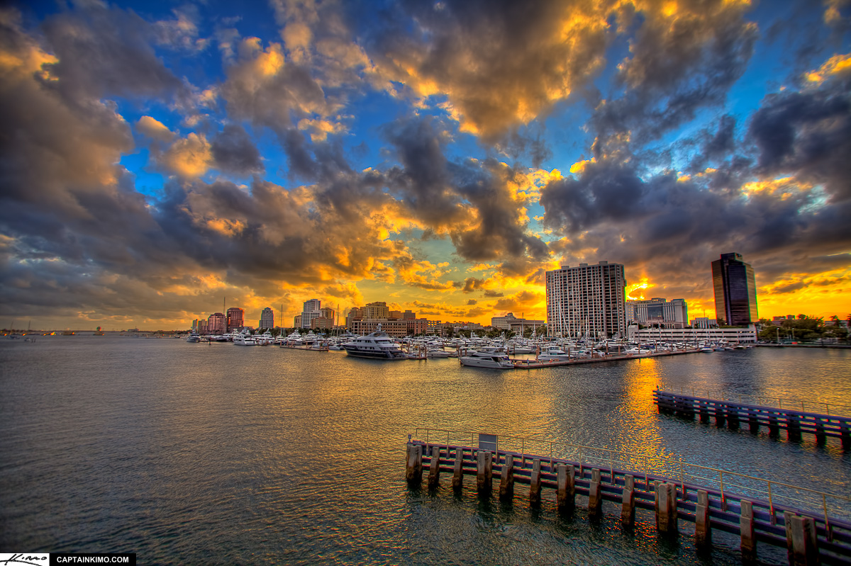 West Palm Beach Sunset at Marina from Flagler Bridge