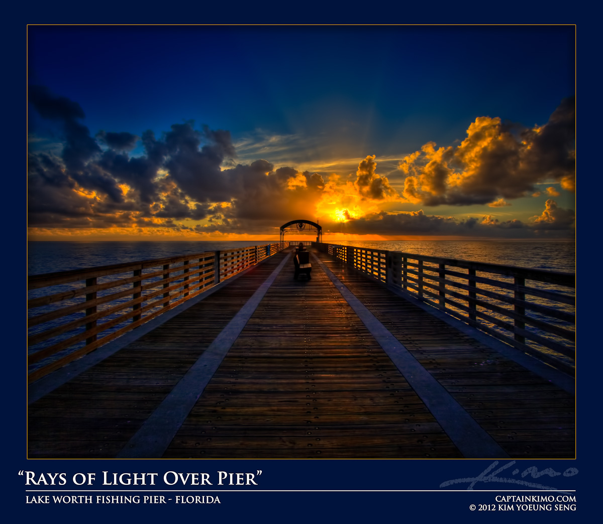 Sun Rays Over Lake Worth Fishing Pier Florida