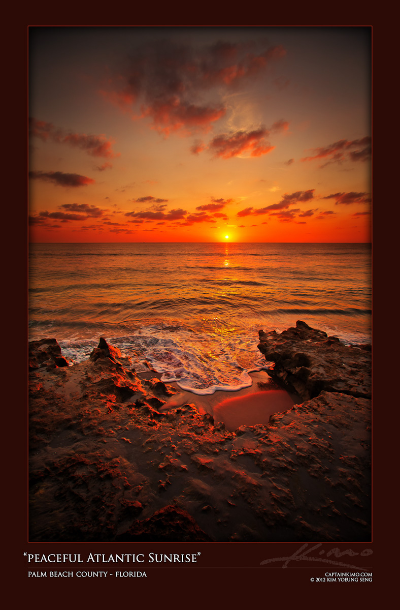 Peaceful Warm Sunrise Over Atlantic Ocean Beach