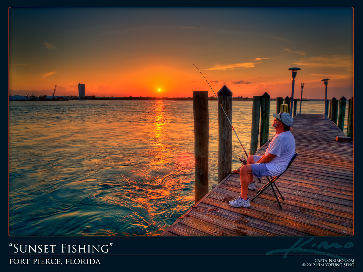 Fishing at Pier During Sunset Over Fort Pierce Florida