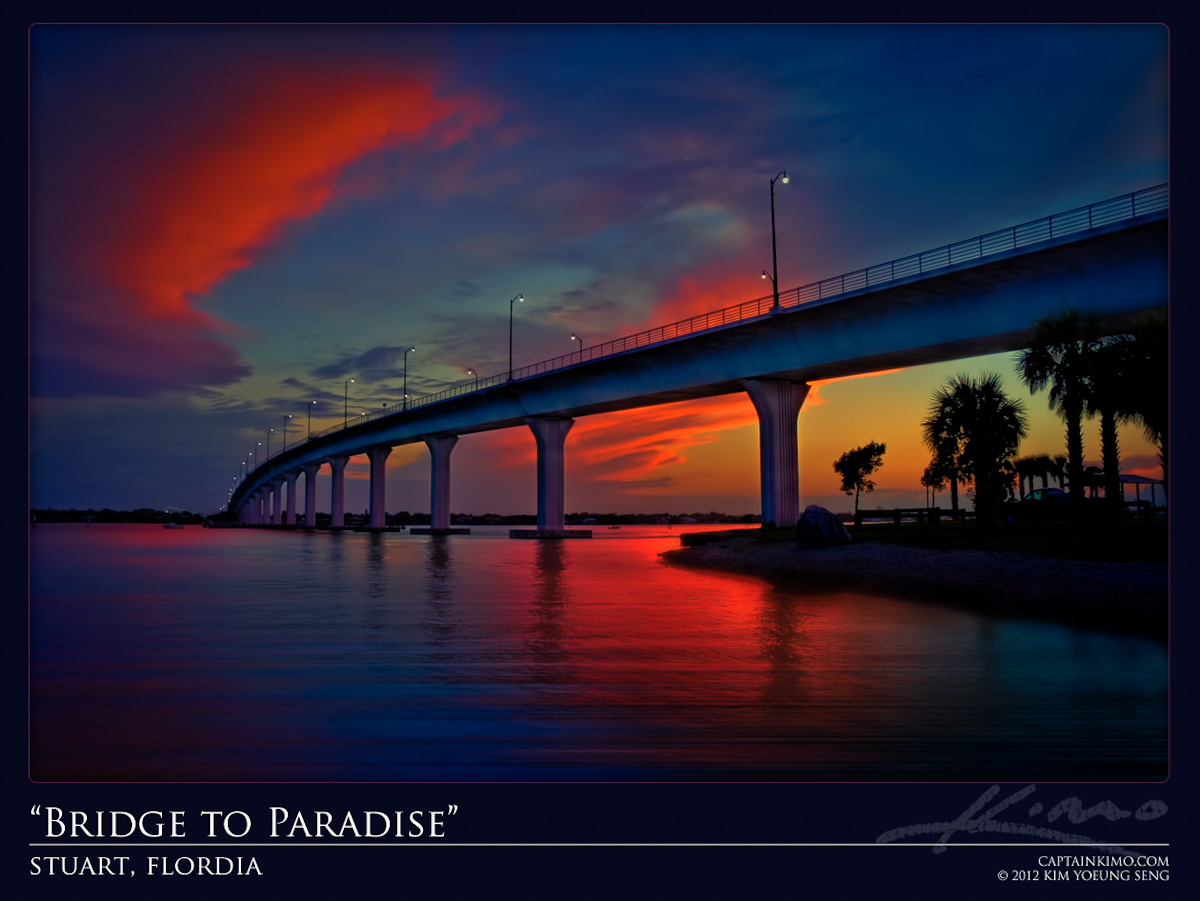 Stuart Florida Bridge Colorful Sunset Over Okeechobee Waterway