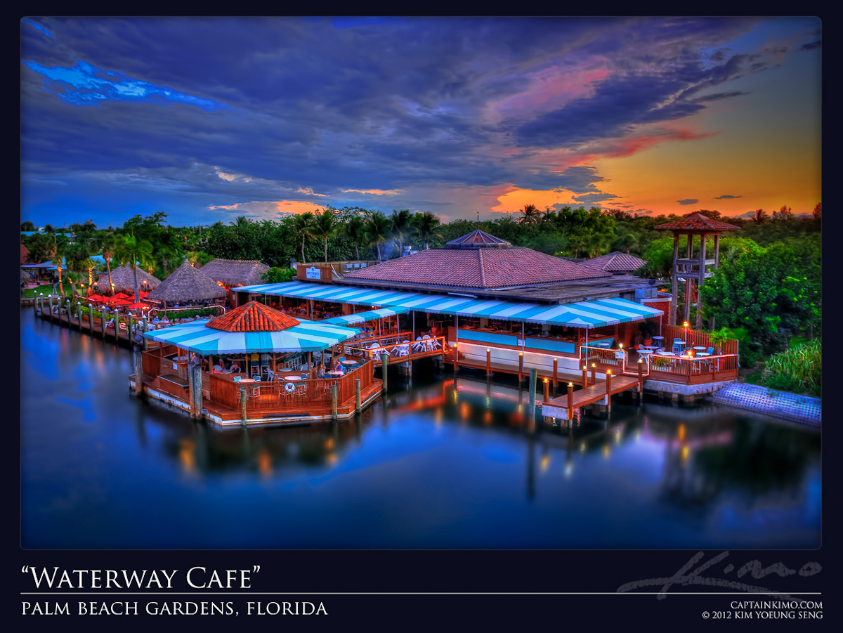 Sunset Over Waterway Cafe Restaurant Palm Beach Gardens Florida