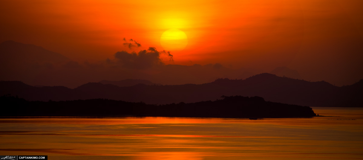Golden Morning Sunrise Over Phuket Mountains Thailand