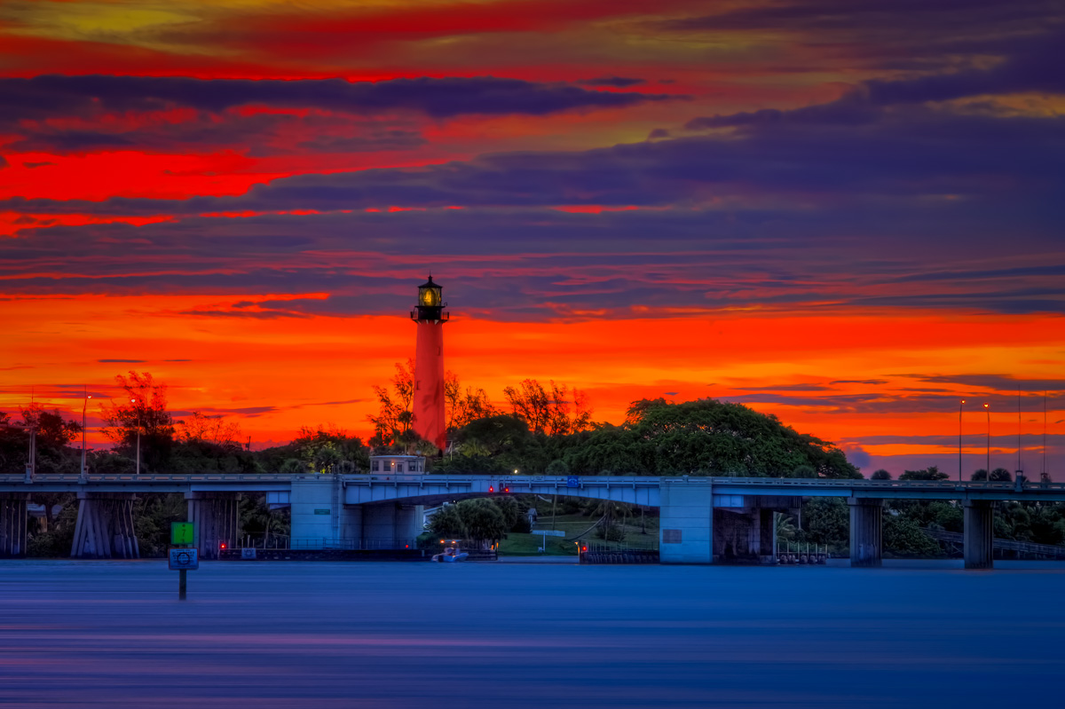 Jupiter Inlet Lighthouse Sunrise Over Waterway from Sawfish Bay Park
