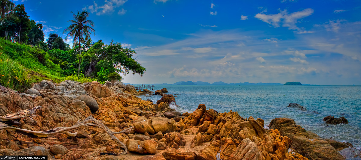 Coconut Island HDR Panorama from Rocky Coast Phuket Thailand