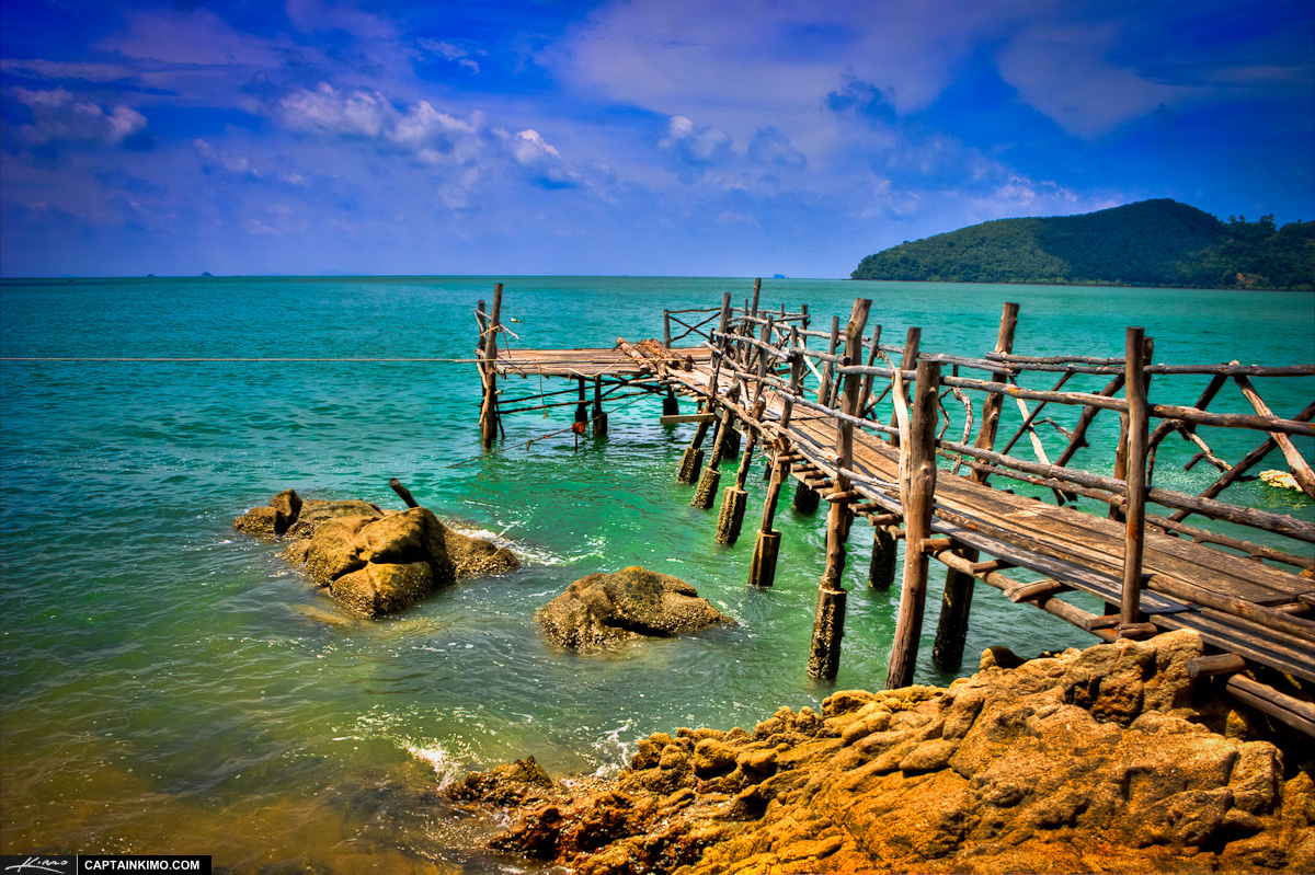Old Wooden Pier on Coconut Island In Phuket Thailand