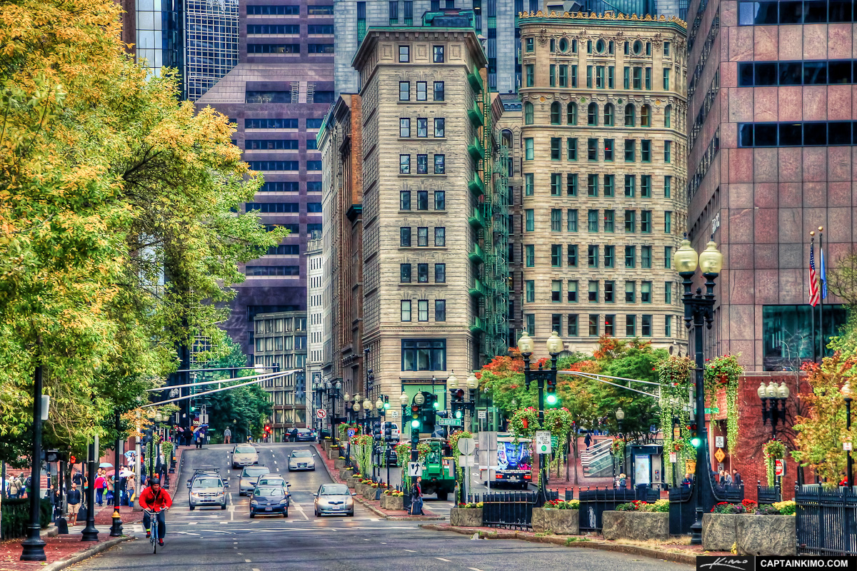 Downtown Boston Massachusettes at Street with Old Buildings