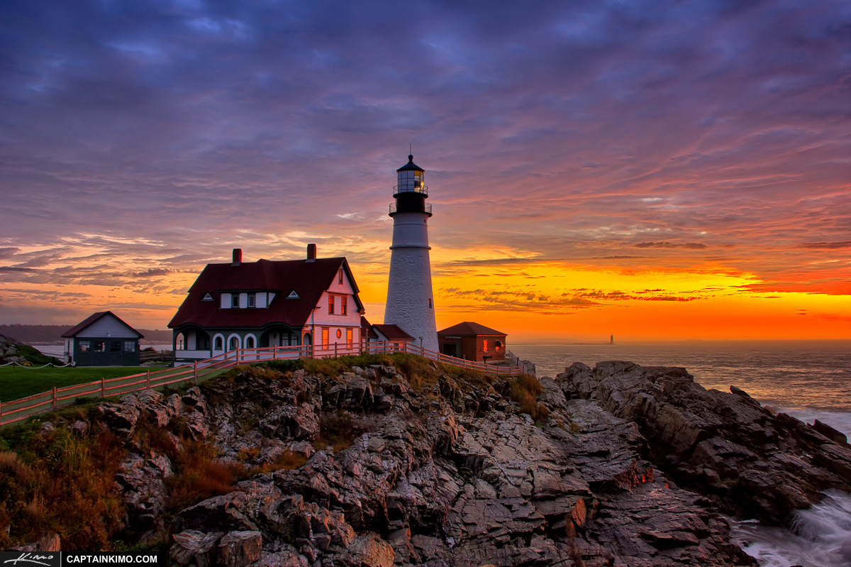 Portland Maine Lighthouse at Cape Elizabeth During Sunrise