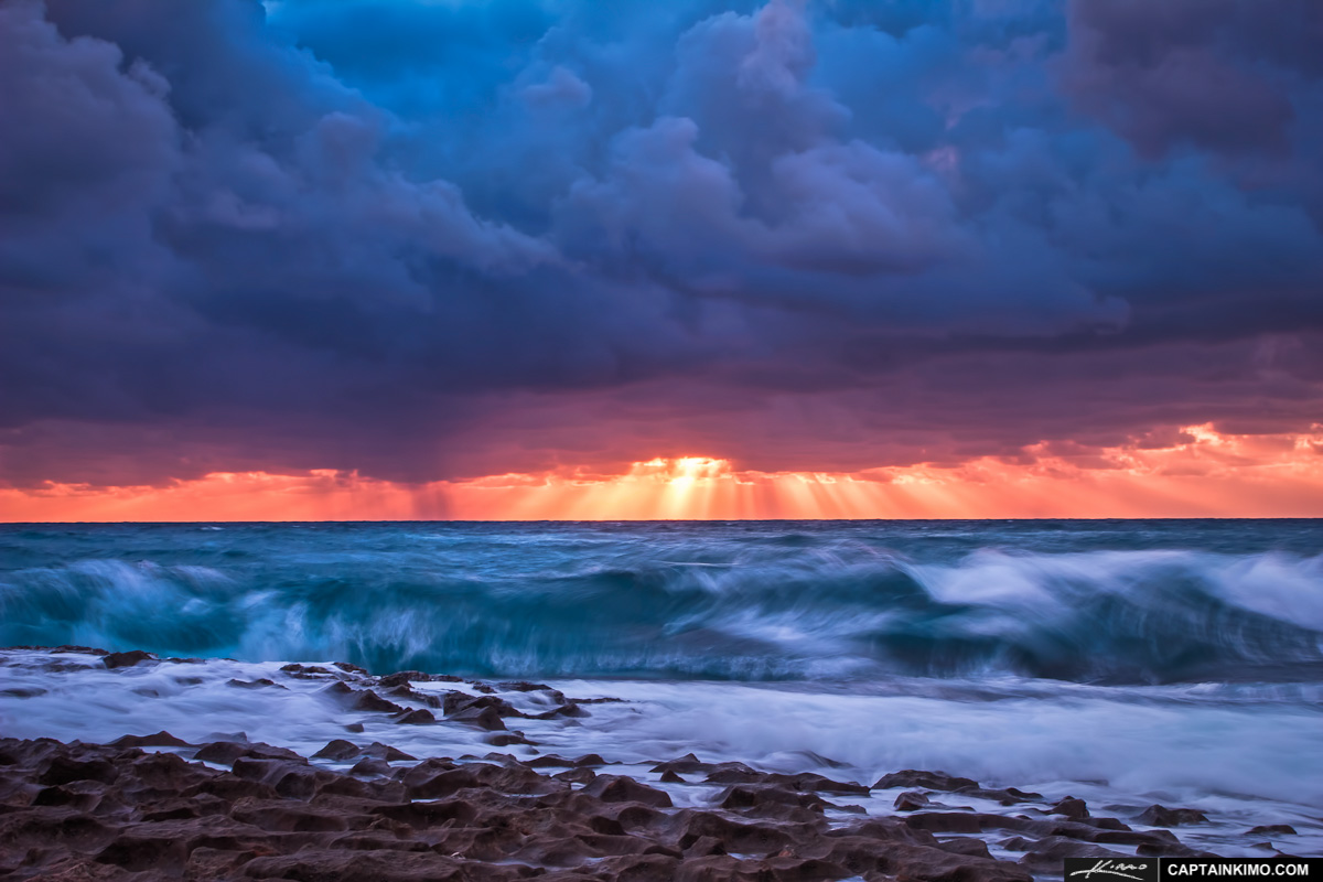 Sunrays Over Ocean with Ruff Waves at Ocean Reef Park Singer Island