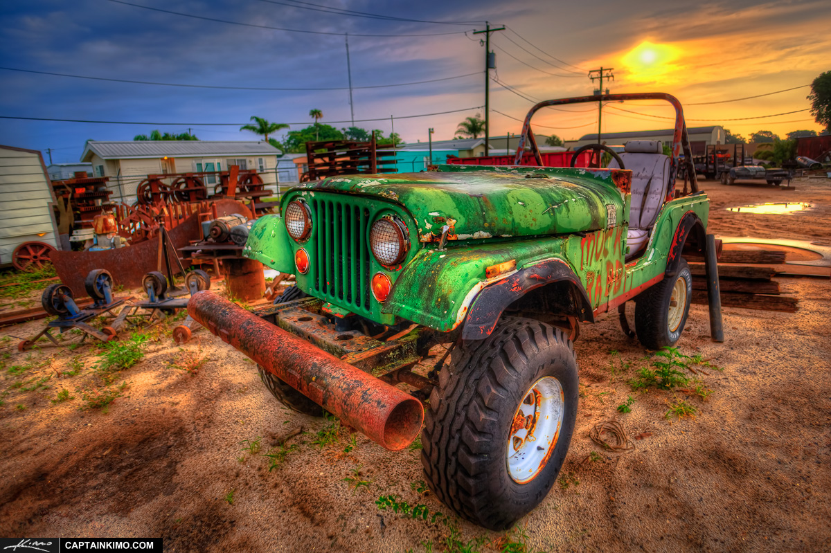 Old Rusty Green Jeep at Clewiston Florida