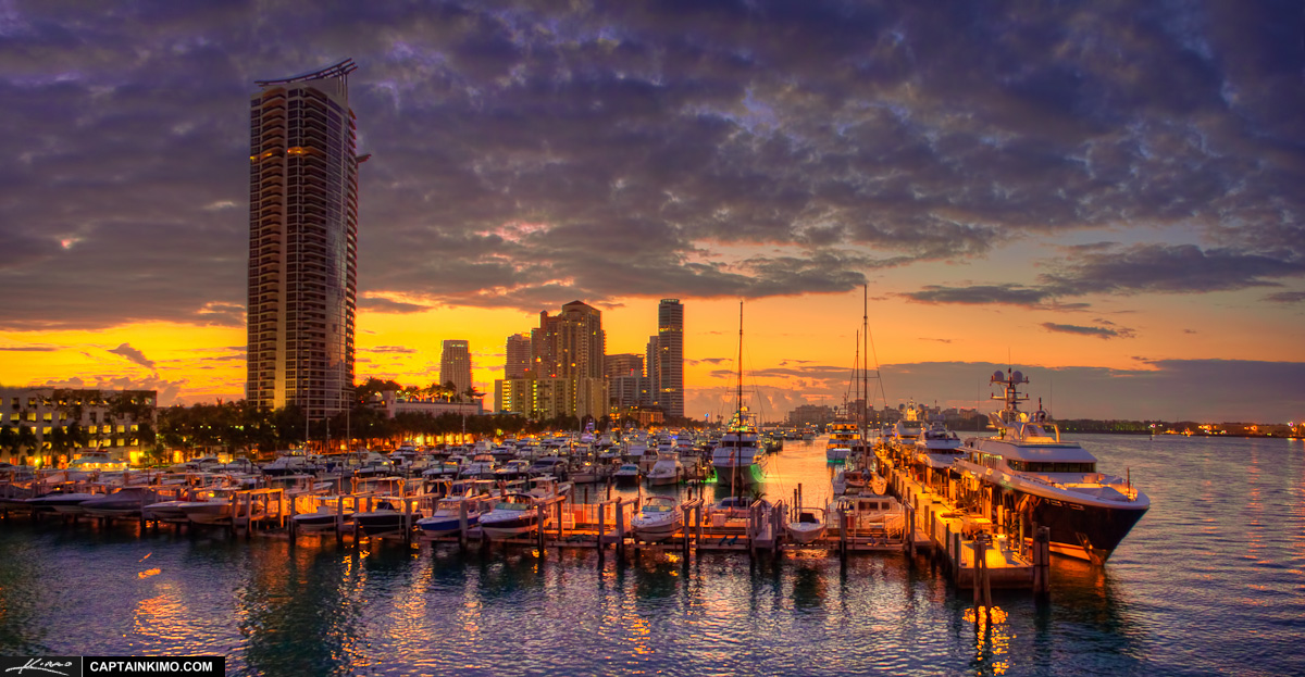 Hotels at South Beach Miami Marina During Sunrise