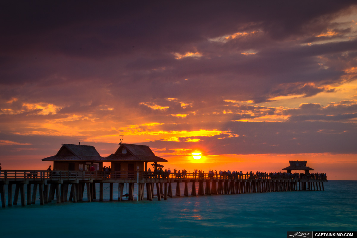 Sunset at Naples Pier Over the Gulf of Mexico