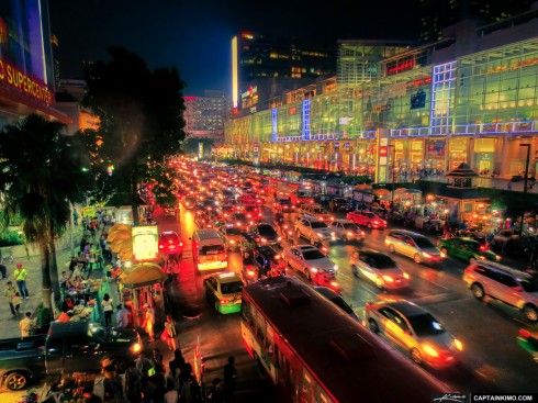Heavy Traffic Downtown Bangkok Thailand