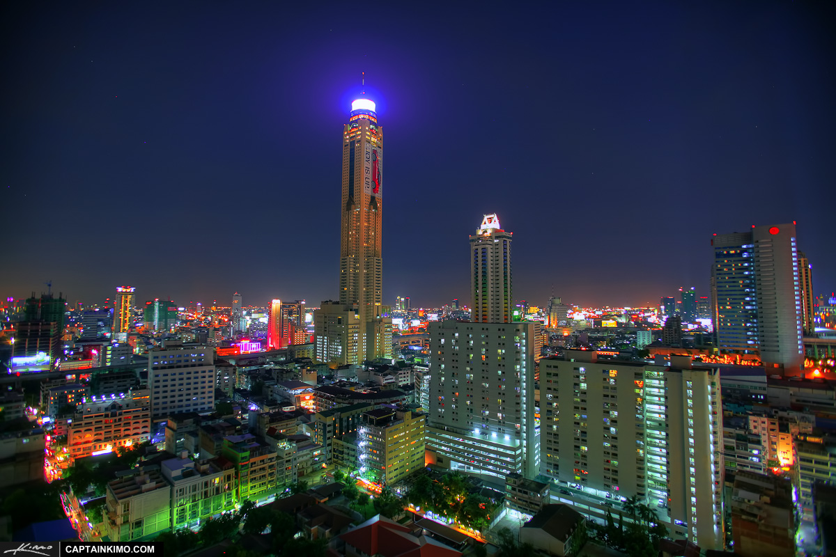 Baiyoke Sky Hotel at Night Pratunum Bangkok Thailand City Lights