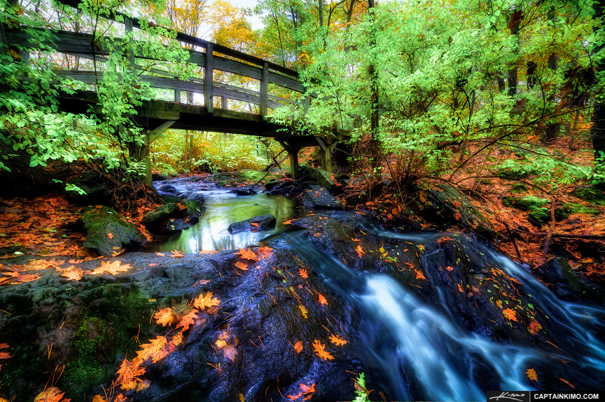 Jewell Fall Trail Bridge at Portland Maine in Autumn