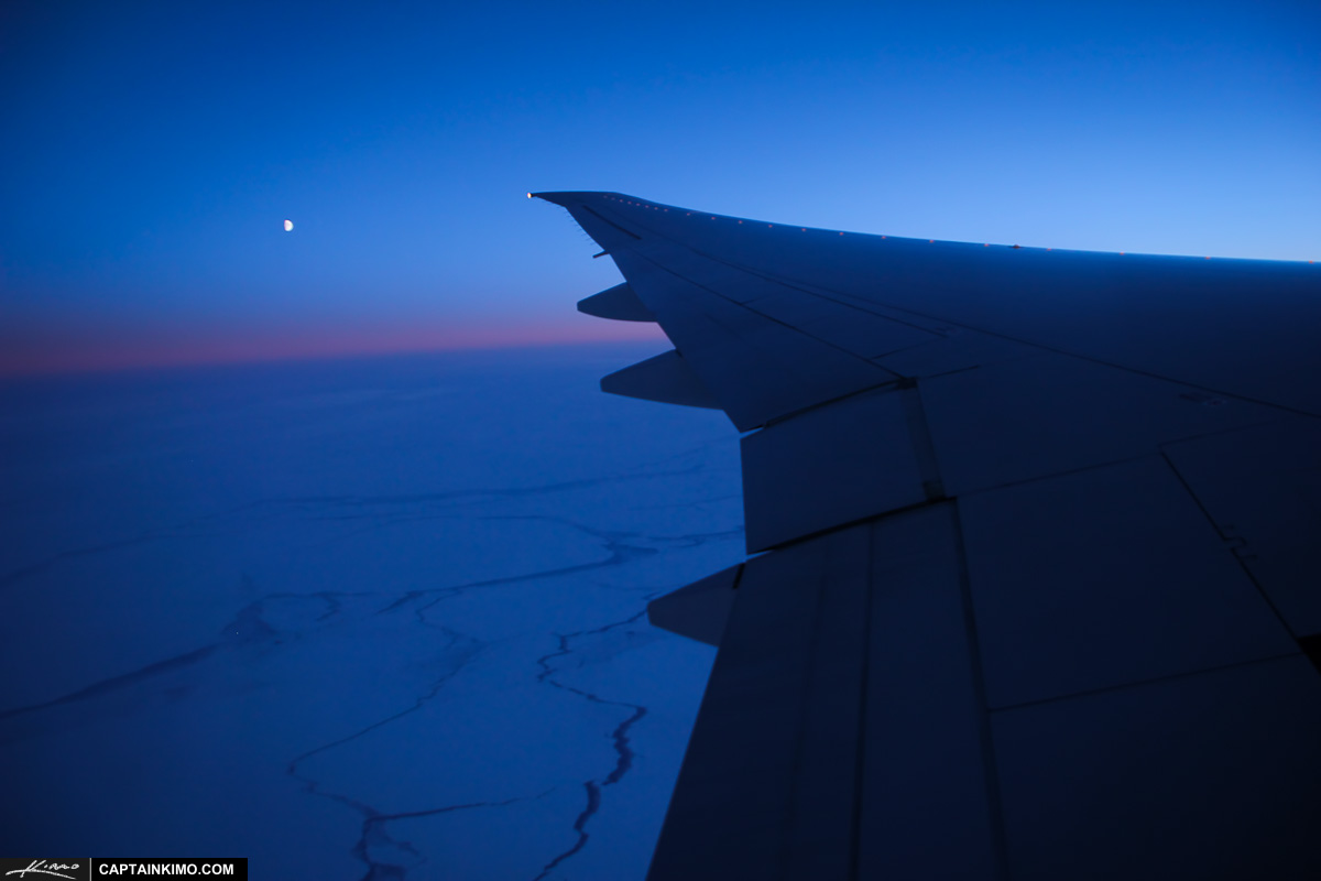 Moon Over the Arctic from Airplane Window
