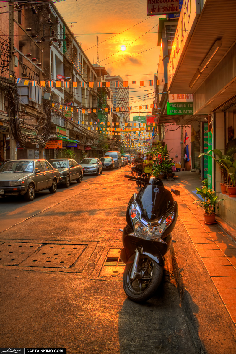 Bangkok Thailand Narrow Street at Sunrise