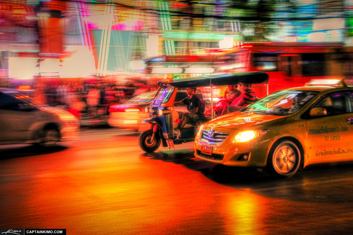 Tuk Tuk and Taxi at Pratunam Bangkok Thailand