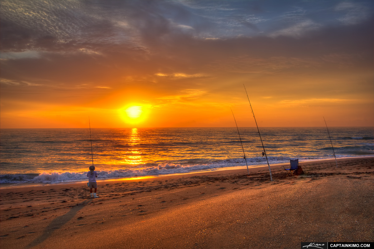 Beach Fishing at Hobe Sound Florida During Sunrise
