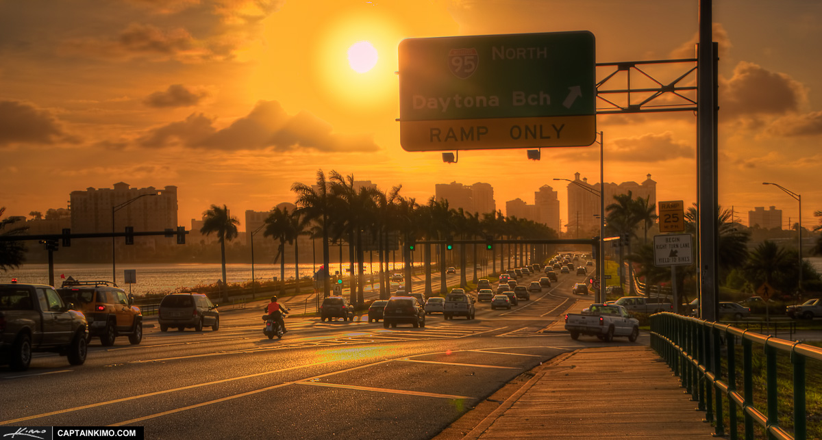 West Palm Beach City Sunrise Work Traffic
