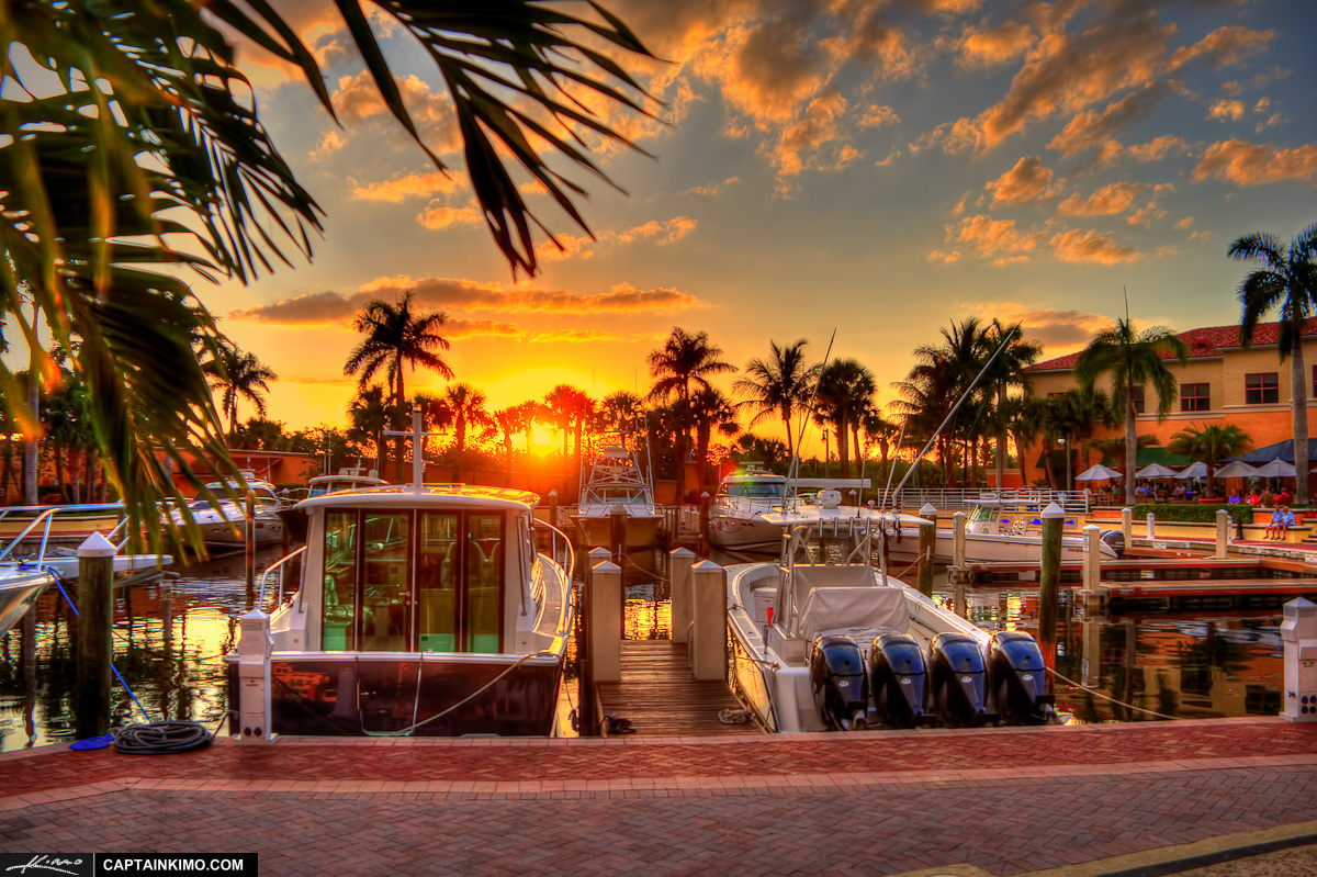 Sunset at the Riverwalk Marina Boat Dock Jupiter Florida