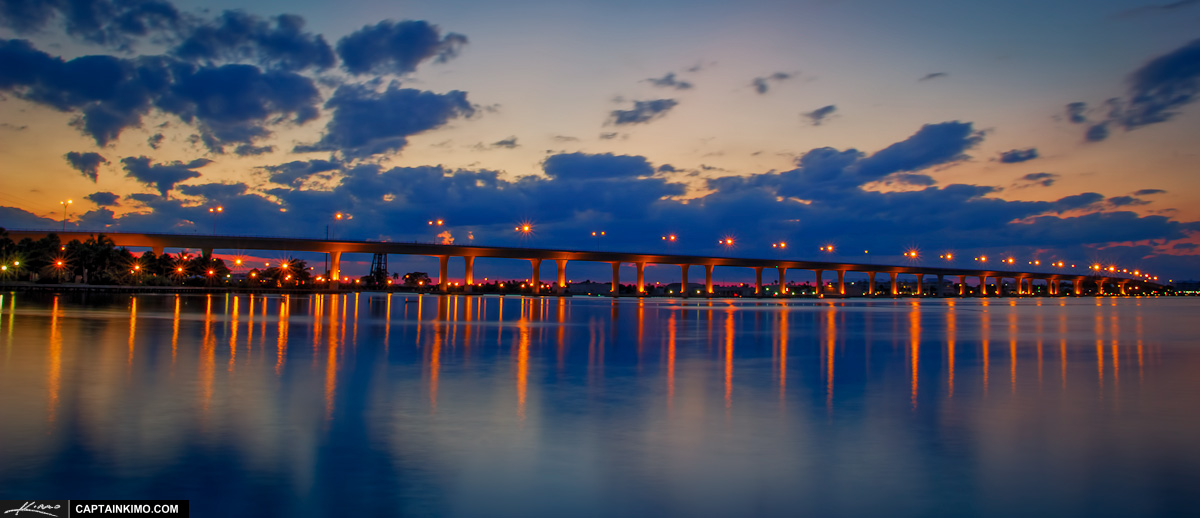 Roosevelt Bridge Stuart Florida After Sunset from Dock