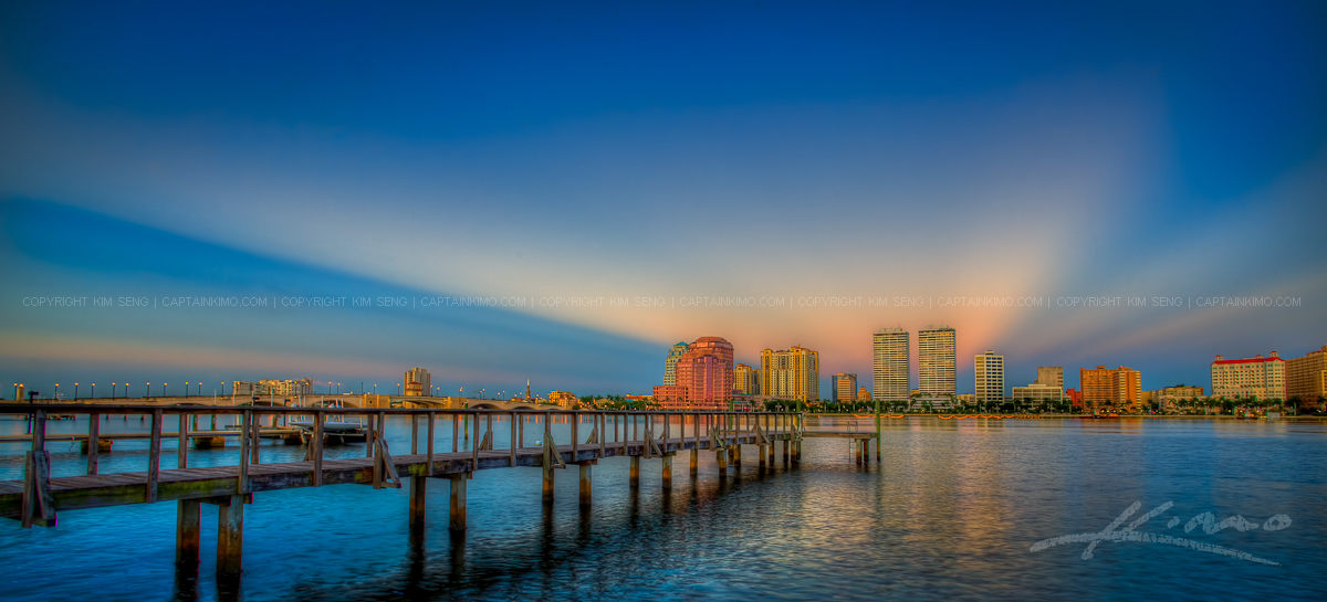 Sunrays Over West Palm Beach City Downtown Buildings