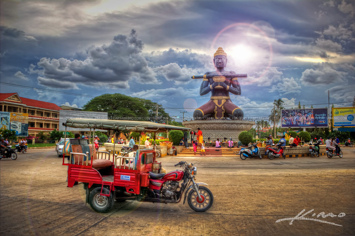 King Kron Nhong Black Statue with Staff Battambang Cambodia