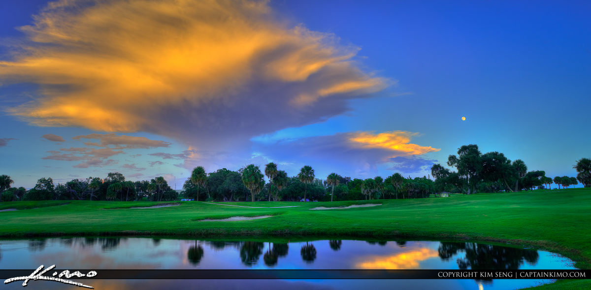 Moonrise Over Golf Course Palm Beach County Florida
