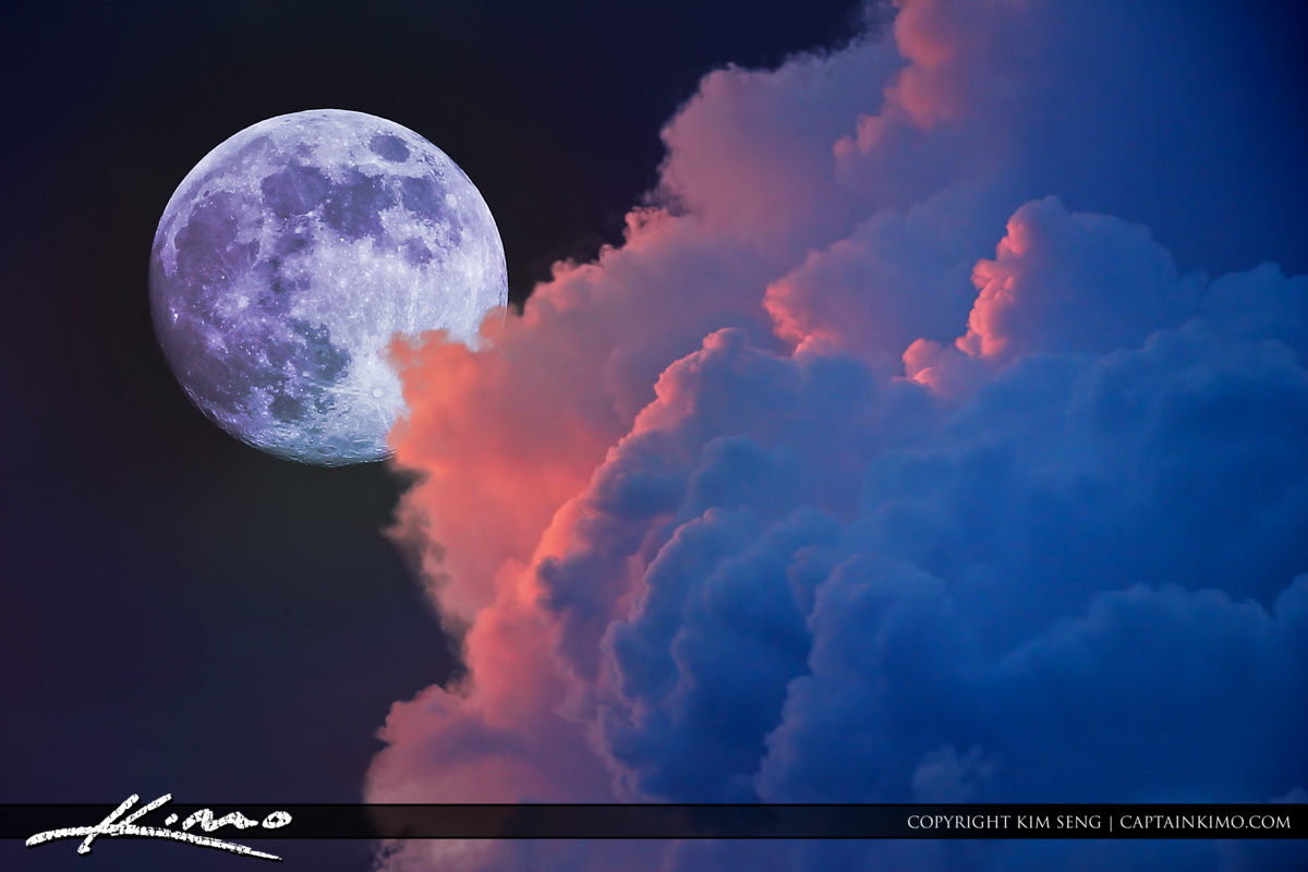 Lunar Moon Rise with Colorful Clouds in Sky