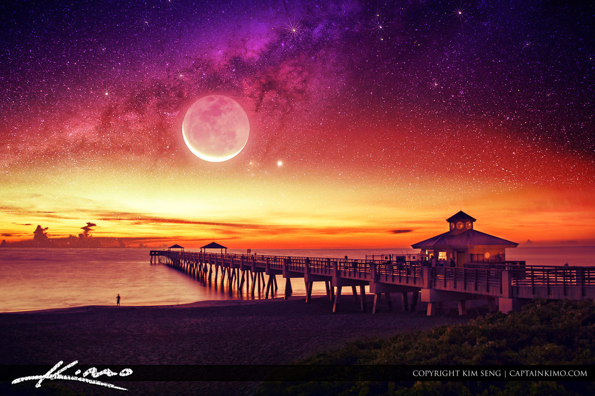 Milkyway Moon Rise Over Ocean Fantasy Photo Art