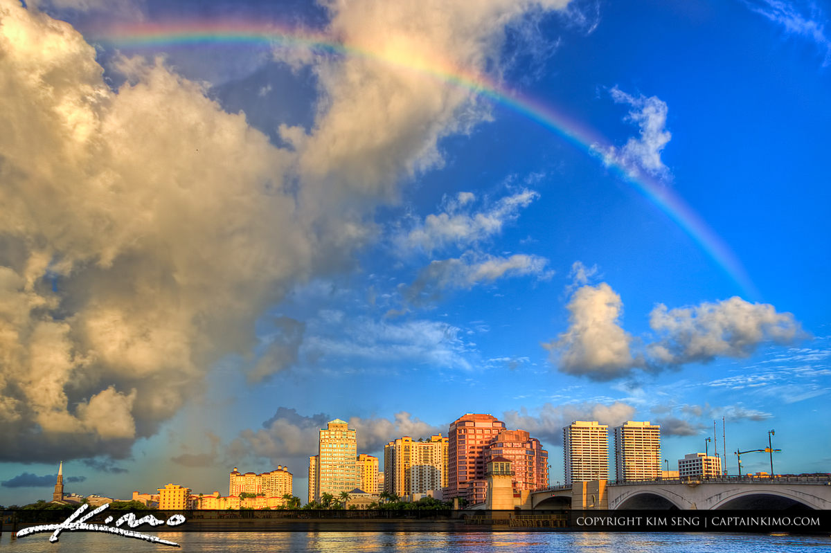 Rainbow Over West Palm Beach Florida City Buildings