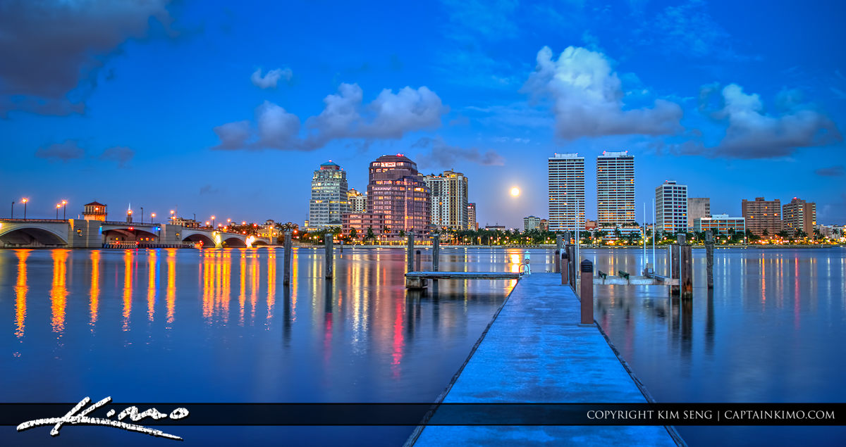 West Palm Beach Skyline Under Blue Moon Light
