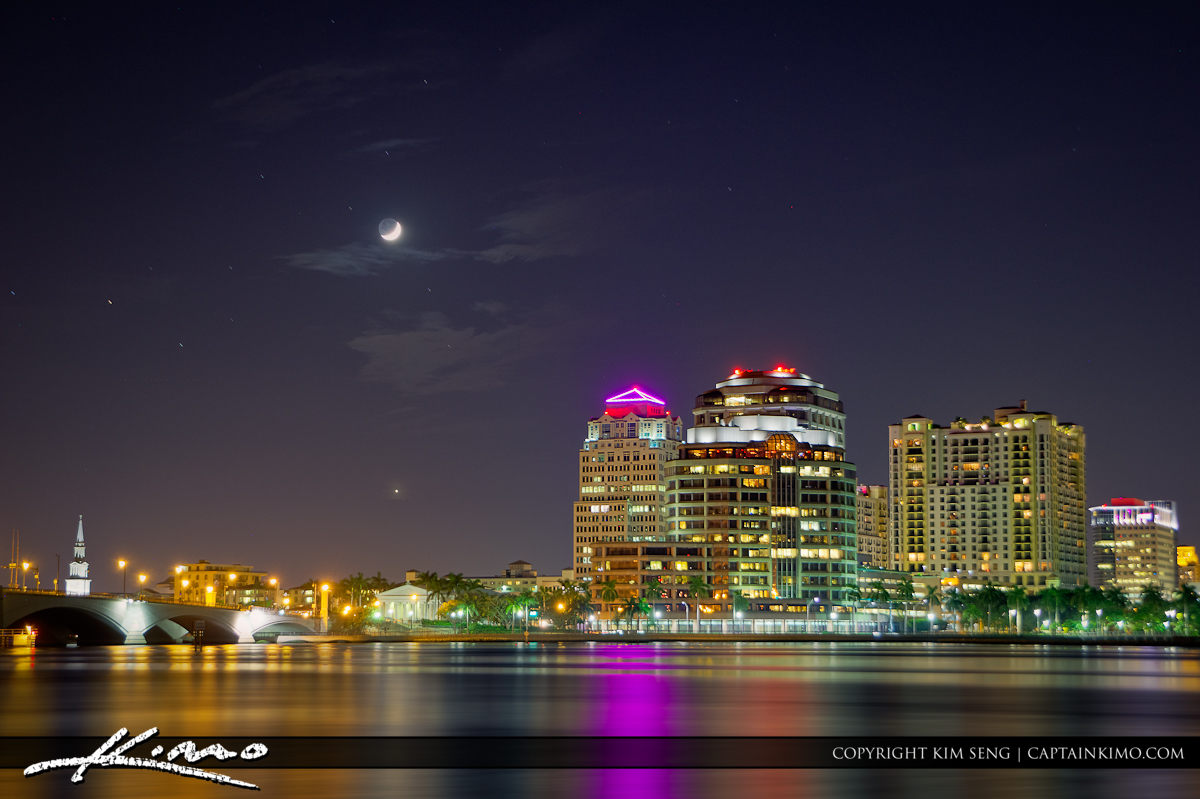 Crescent Moon Set with Venus Over West Palm Beach
