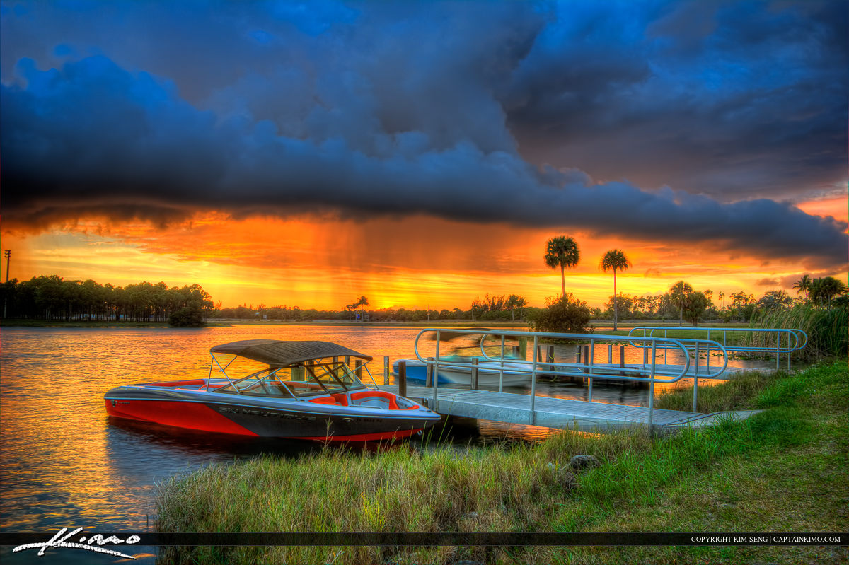 Boat at the Dock Sunset Lake HDR Photography
