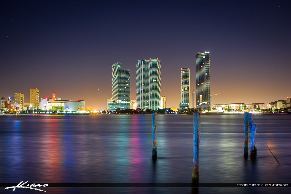 Miami City Buildings at Night