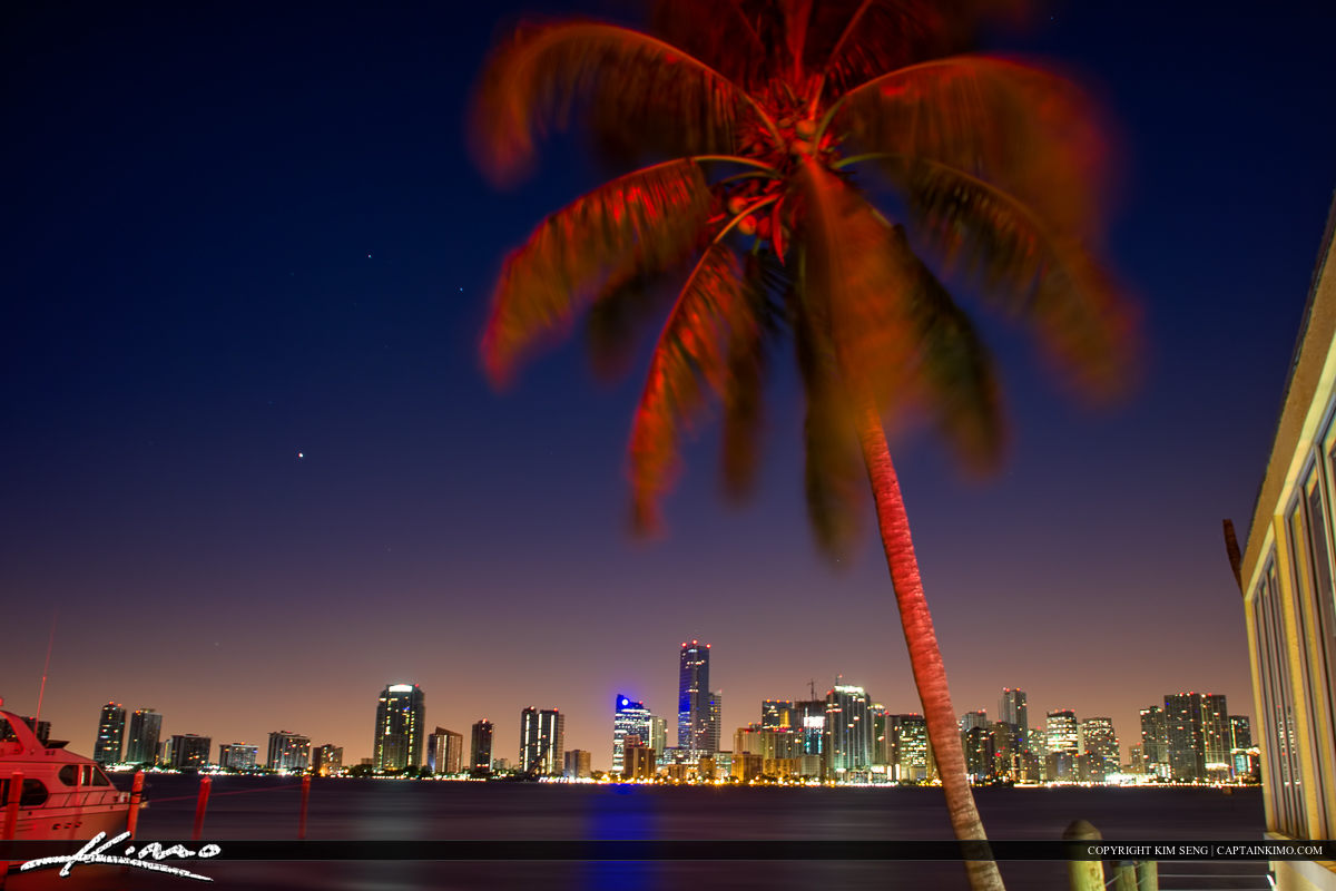 Miami City Skyline from a Restaurant in Key Biscayne