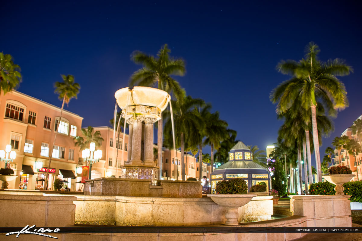 Mizner Park Water Fountain Night Life Boca Raton City Downtown