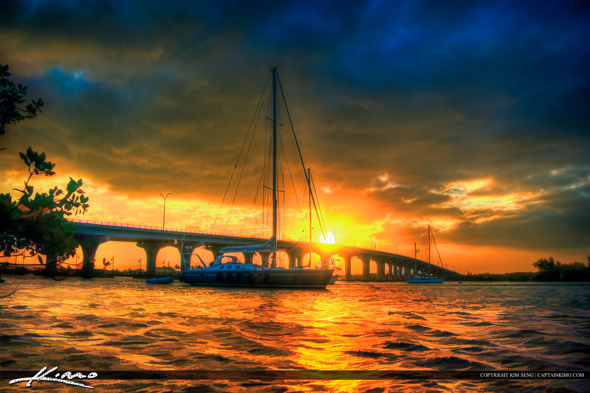 Sailboat Sunset at Merril P Barber Bridge Vero Beach Florida
