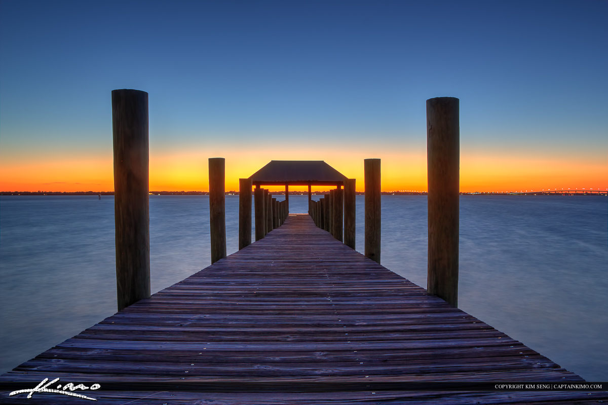 Dock on Lake at Sunset Hutchinson Island Florida