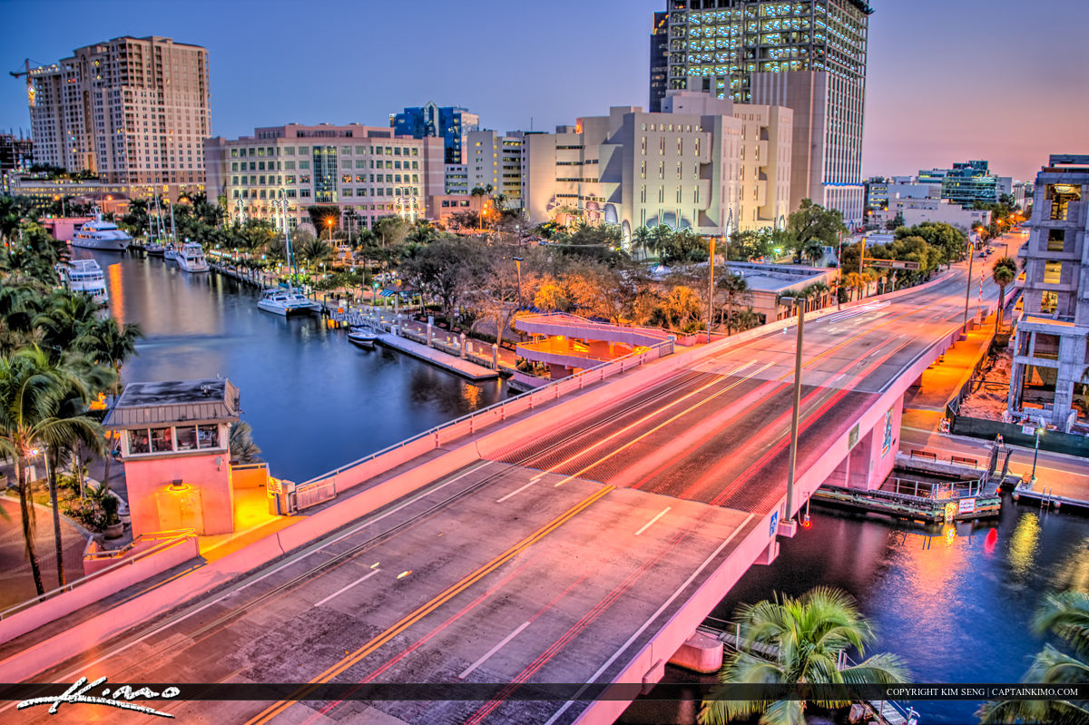 Fort Lauderdale City Downtown Pink Bridge Riverwalk