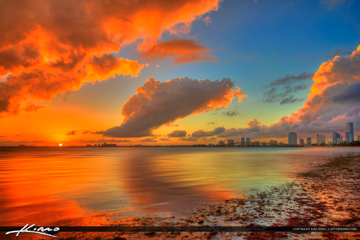 Miami Skyline Biscayne Bay Sunset