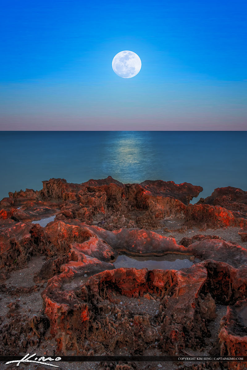 Moonrise Over the Rocks at the Refuge House Hutchinson Island